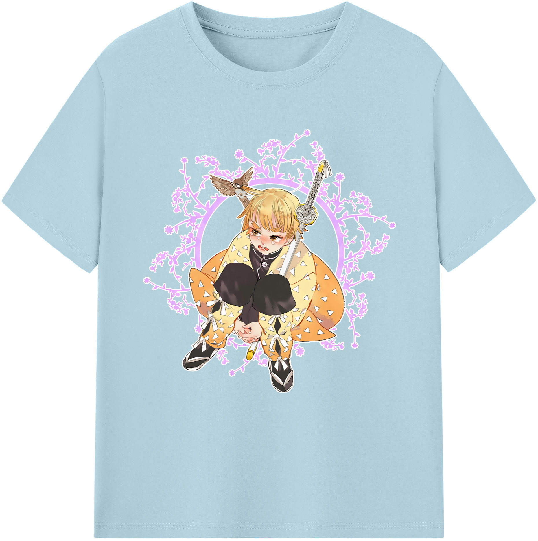 （画像用） 鬼滅の刃（きめつのやいば）我妻 善逸／あがつま ぜんいつ Agatsuma Zenitsu 綿100％半袖Tシャツ（フロントプリント）